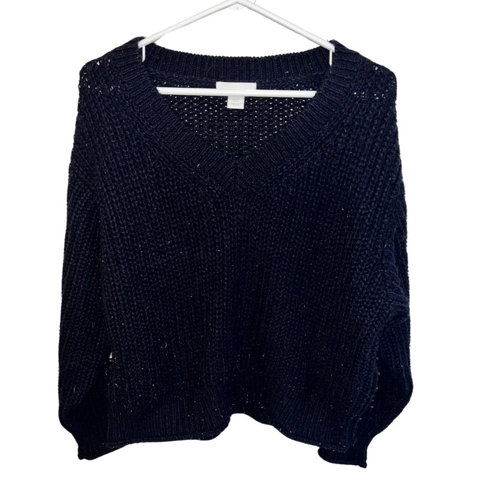 H&M Black V-Neck Sweater with Relaxed Fit M